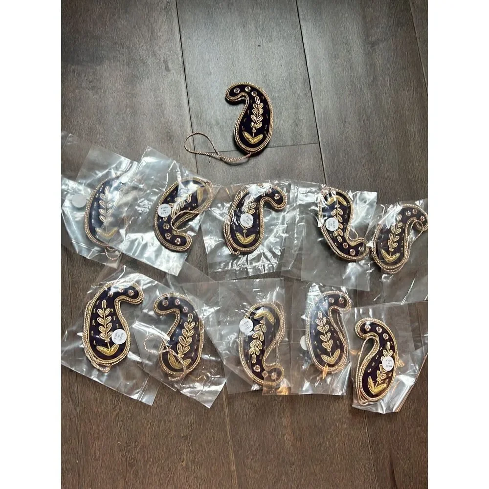 10 Purple Gold Thread Paisley Christmas Eid Holiday Ornaments